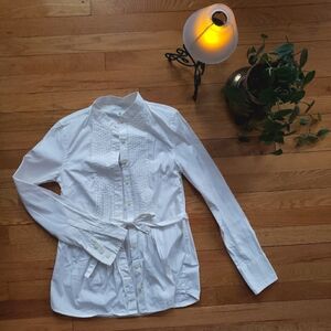 Banana Republic White Button-Up Blouse with Belt